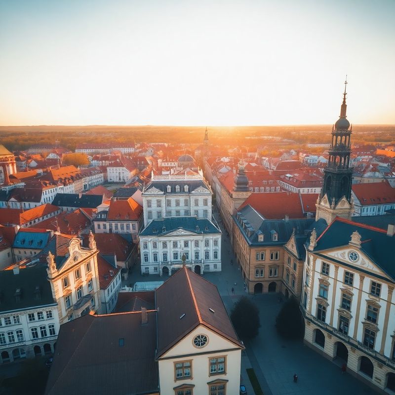 Letecký pohled na centrum Hradce Králové v odpoledním světle